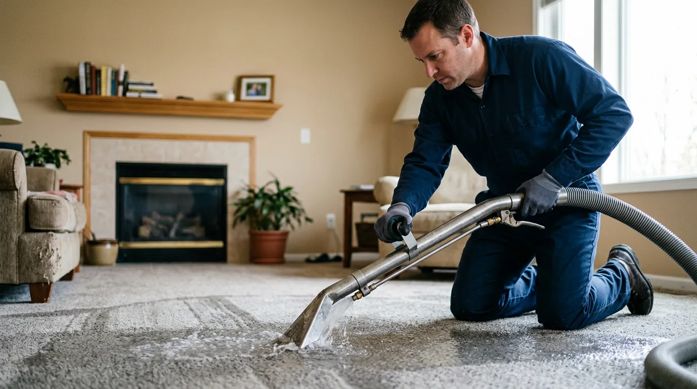 Water damage restoration technician working near Pawnee, IL